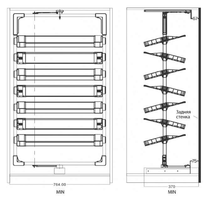 Поворотно-выдвижная обувница на 6/8 полок