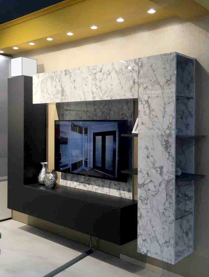 Подвесная гостиная в цвете белый мрамор+антрацит