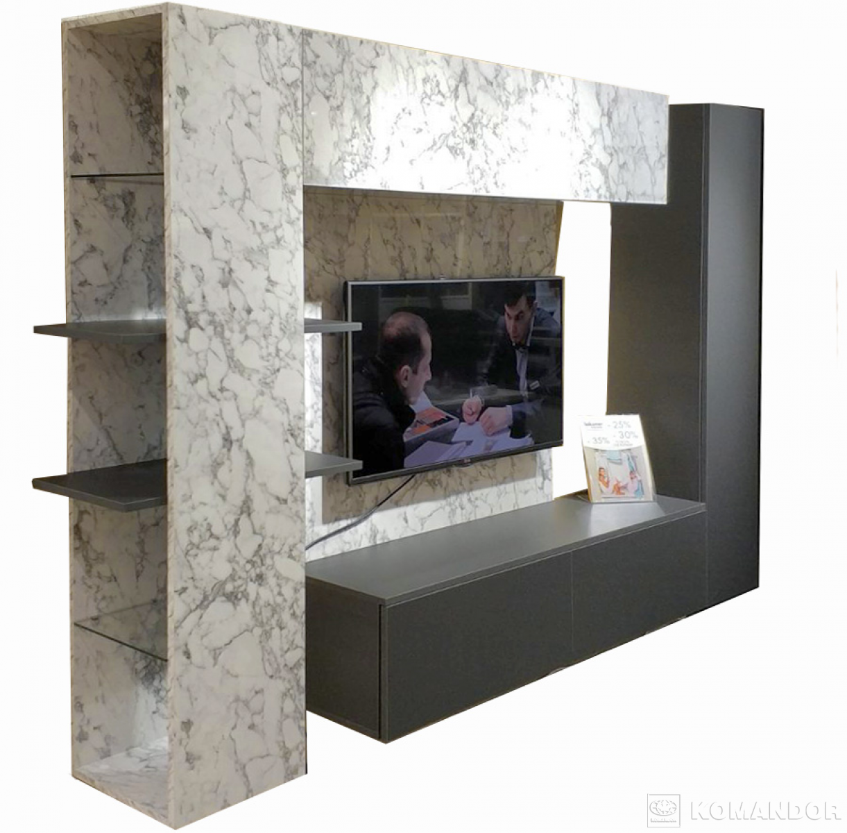 Подвесная гостиная в цвете белый мрамор+антрацит
