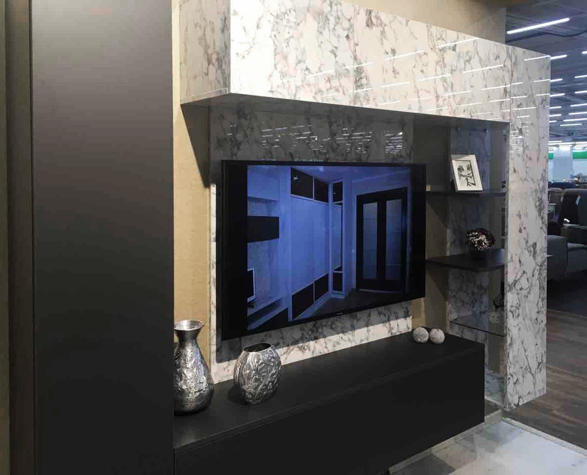 Подвесная гостиная в цвете белый мрамор+антрацит