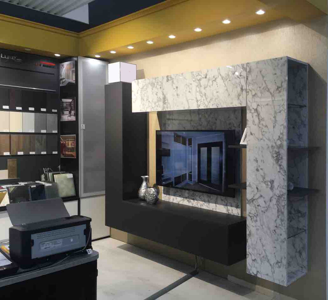 Подвесная гостиная в цвете белый мрамор+антрацит