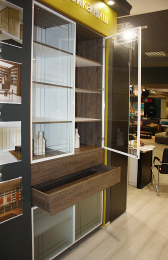 Библиотека со стеклянными дверями в гравировке и тонким профилем Opal