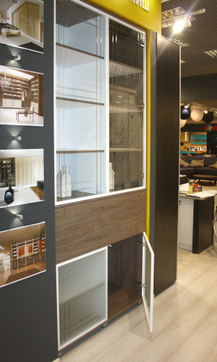 Библиотека со стеклянными дверями в гравировке и тонким профилем Opal