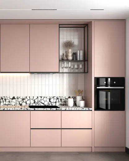 Прямая кухня с глухими фасадами Supramat Pinky Daisy