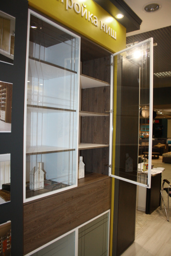 Библиотека со стеклянными дверями в гравировке и тонким профилем Opal